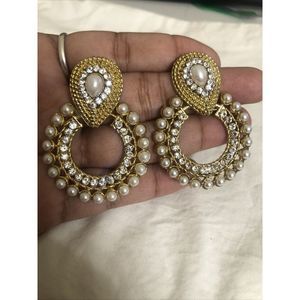 Bollywood Big Gold White Pearl Indian Jhumka Earrings Ethnic Polki Jewelry